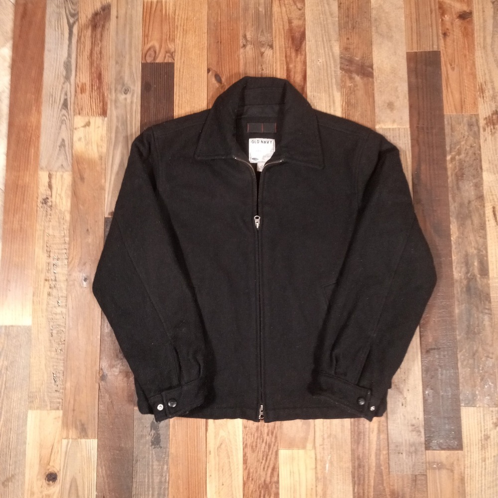 Old Navy Mens Black Wool Blend Full Zip Harrington Jacket Small 203883-00-1HOL03